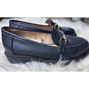 Rachel Zoe‎ Mila Loafers Black Lug Sole Gold Chain Chunky Chic Womens 8